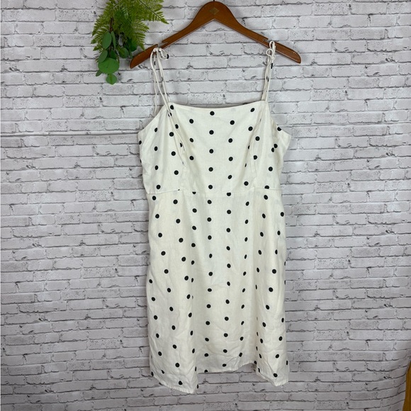 NWT Old Navy Linen Blend Polka Dot Shoulder Tie Mini Dress - Picture 1 of 4